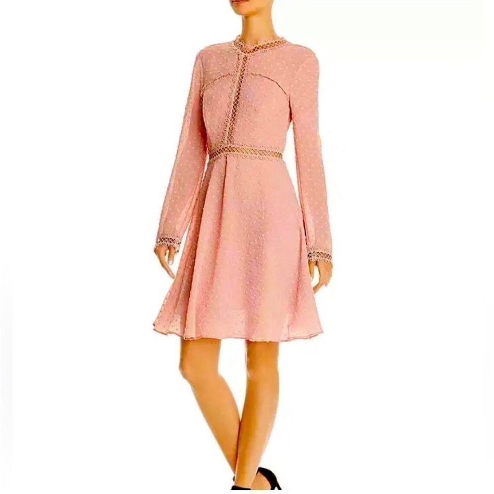 Bardōt Pink Boho Swiss Dot Long Sleeve Dress